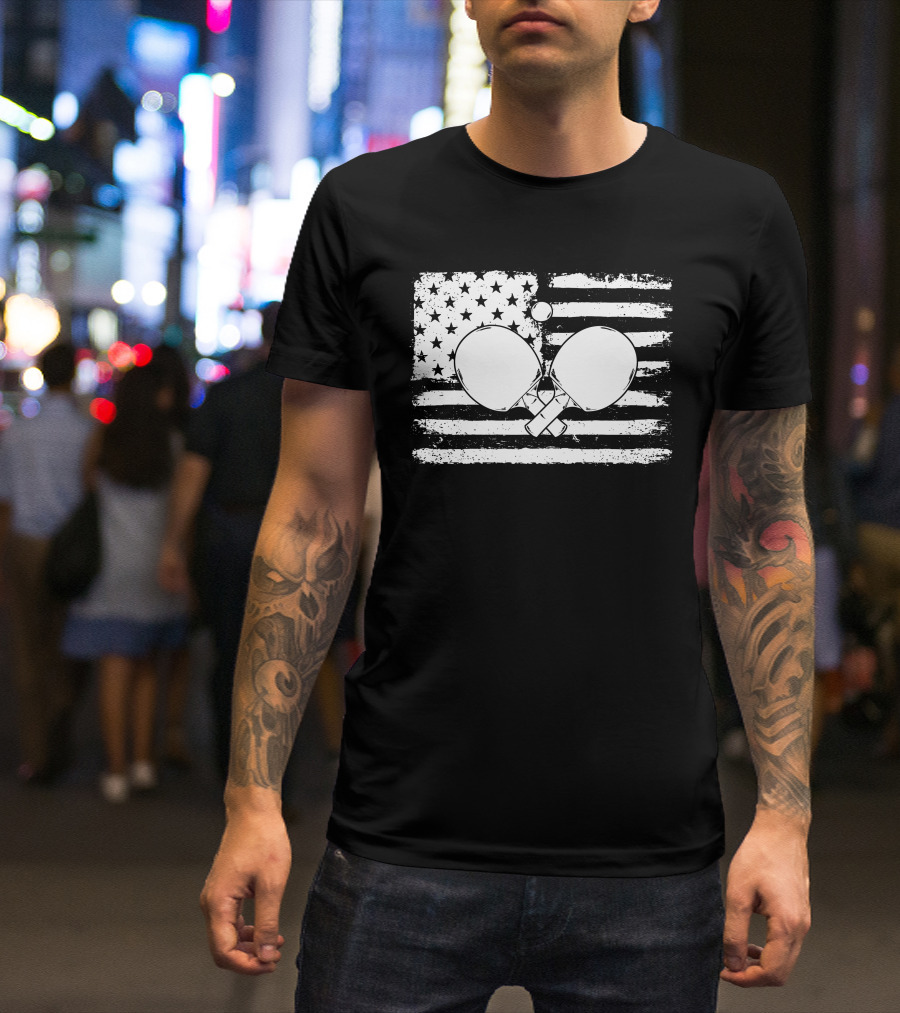 USA Flag Table Tennis Paddle And Ball T-Shirt
