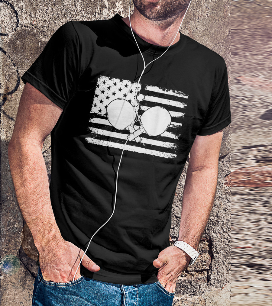 USA Flag Table Tennis Paddle And Ball T-Shirt