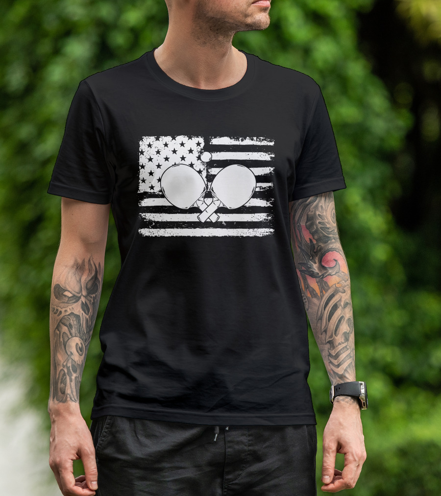 USA Flag Table Tennis Paddle And Ball T-Shirt