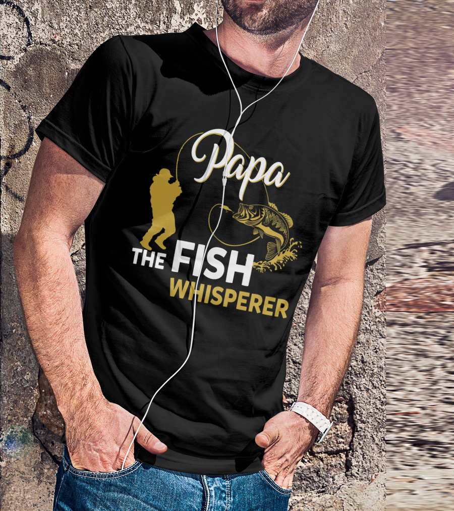 Papa The Fish Whisperer Fishing Silhouette With Hooked Fish T-Shirt