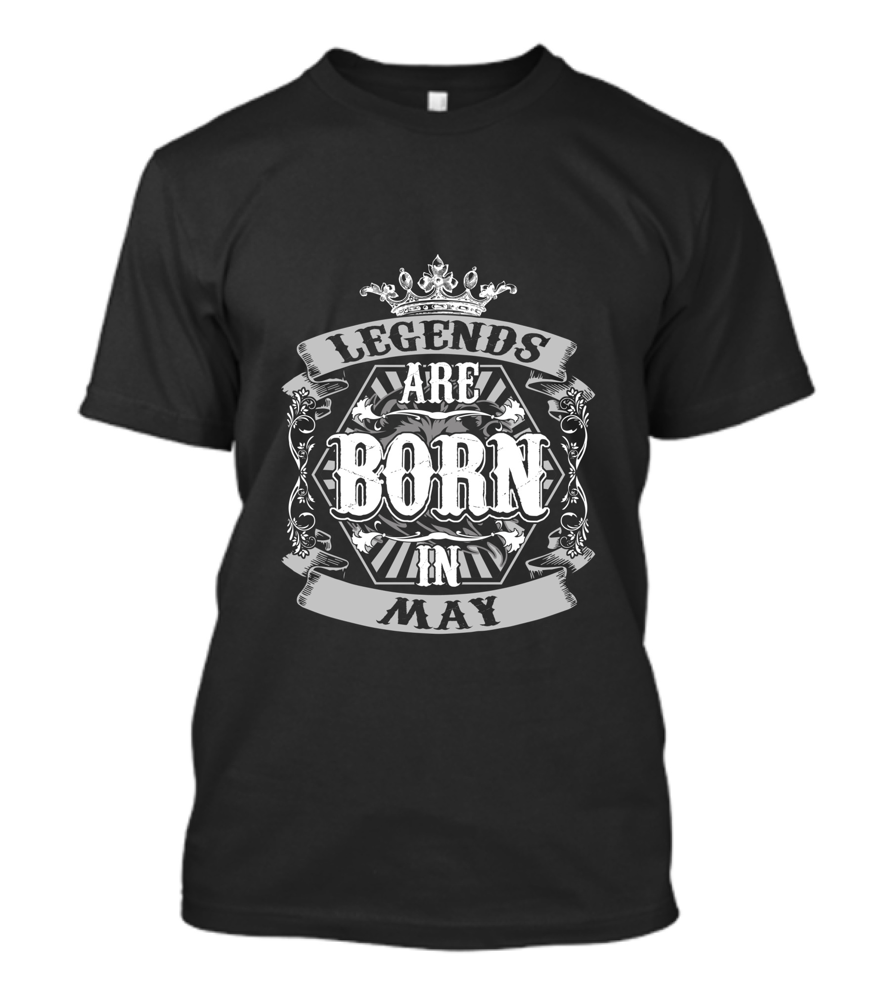 Legends Are Born In May Premium Edition Crown Banner Floral Motif T-Shirt