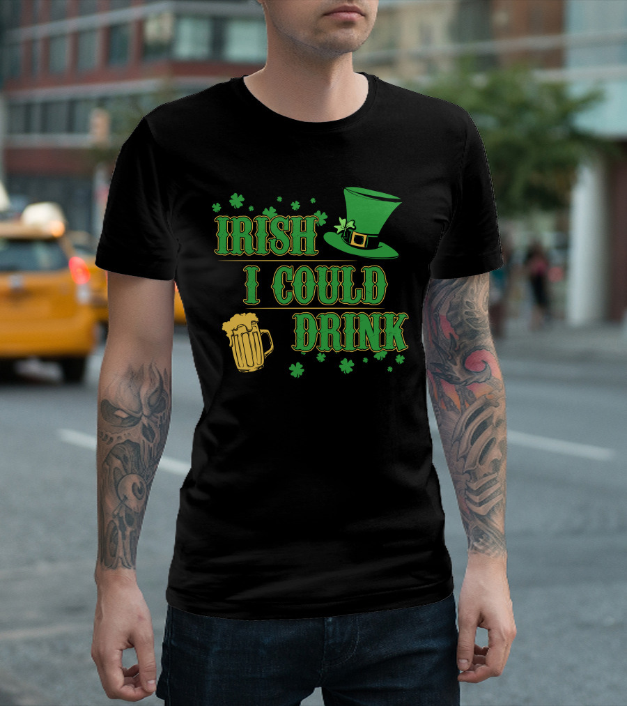 Irish I Could Drink Maternity St Patrick’s Day Beer Hat Shamrocks T-Shirt