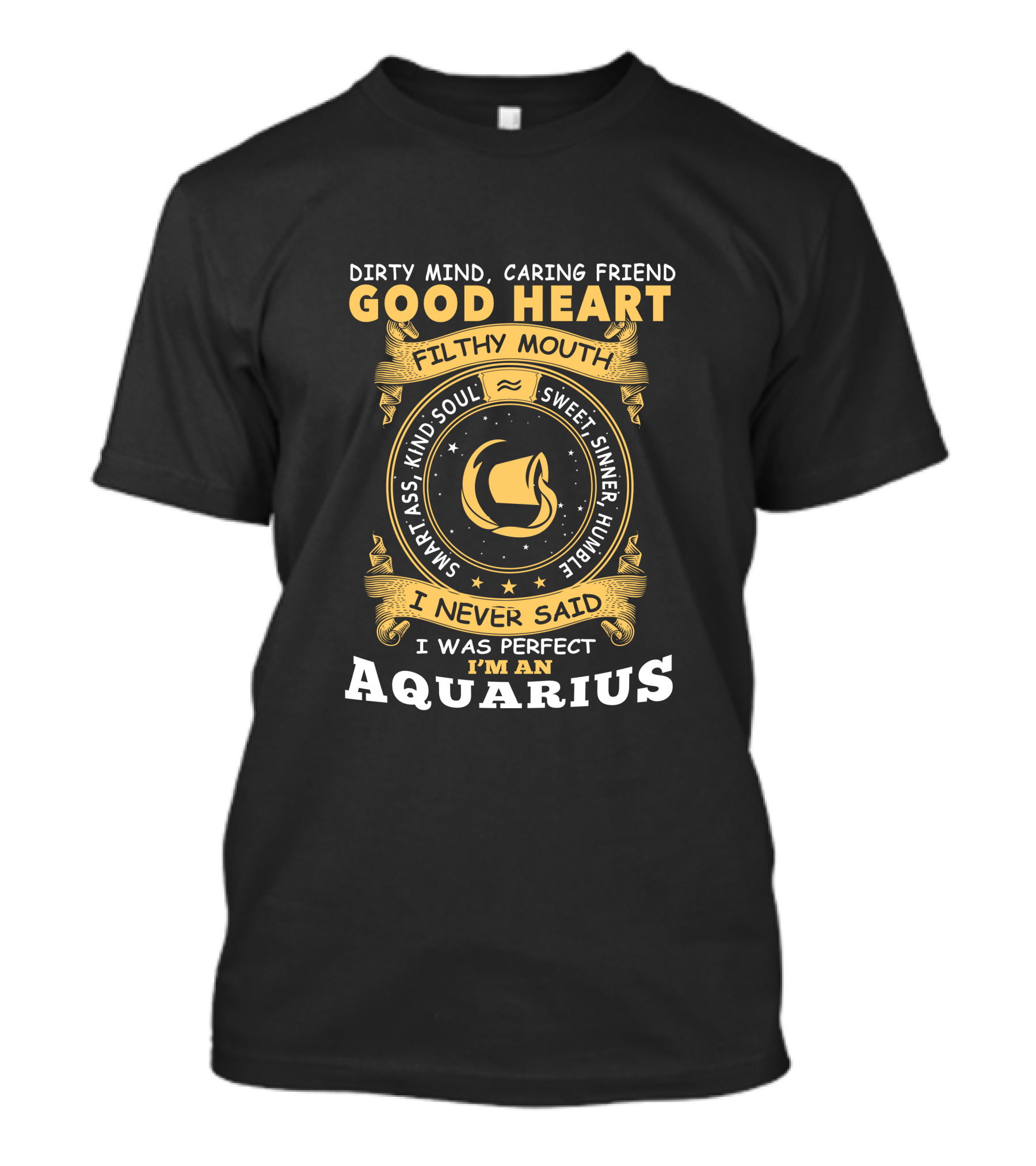 Dirty Mind Caring Friend Good Heart Filthy Mouth Smart Ass Kind Soul Sweet Sinner Humble I Never Said I Was Perfect I'm An Aquarius T-Shirt