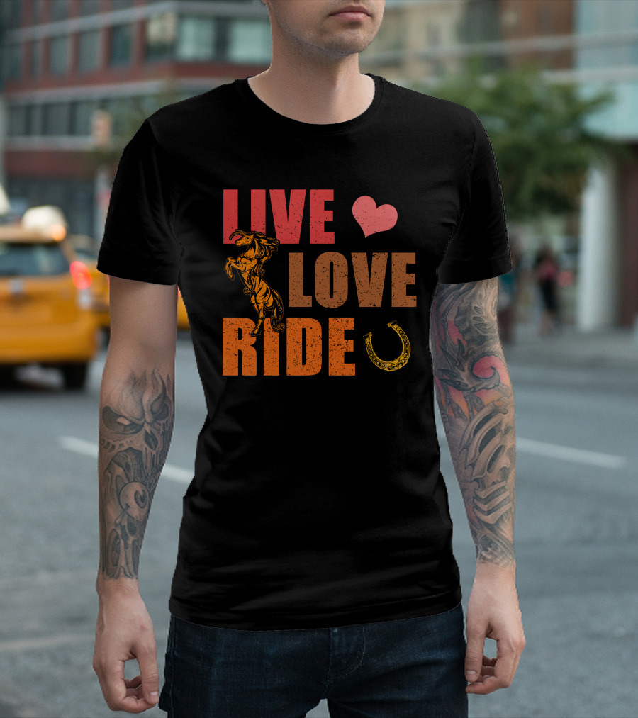 LIVE LOVE RIDE Horse Lover's Heart Horseshoe T-Shirt