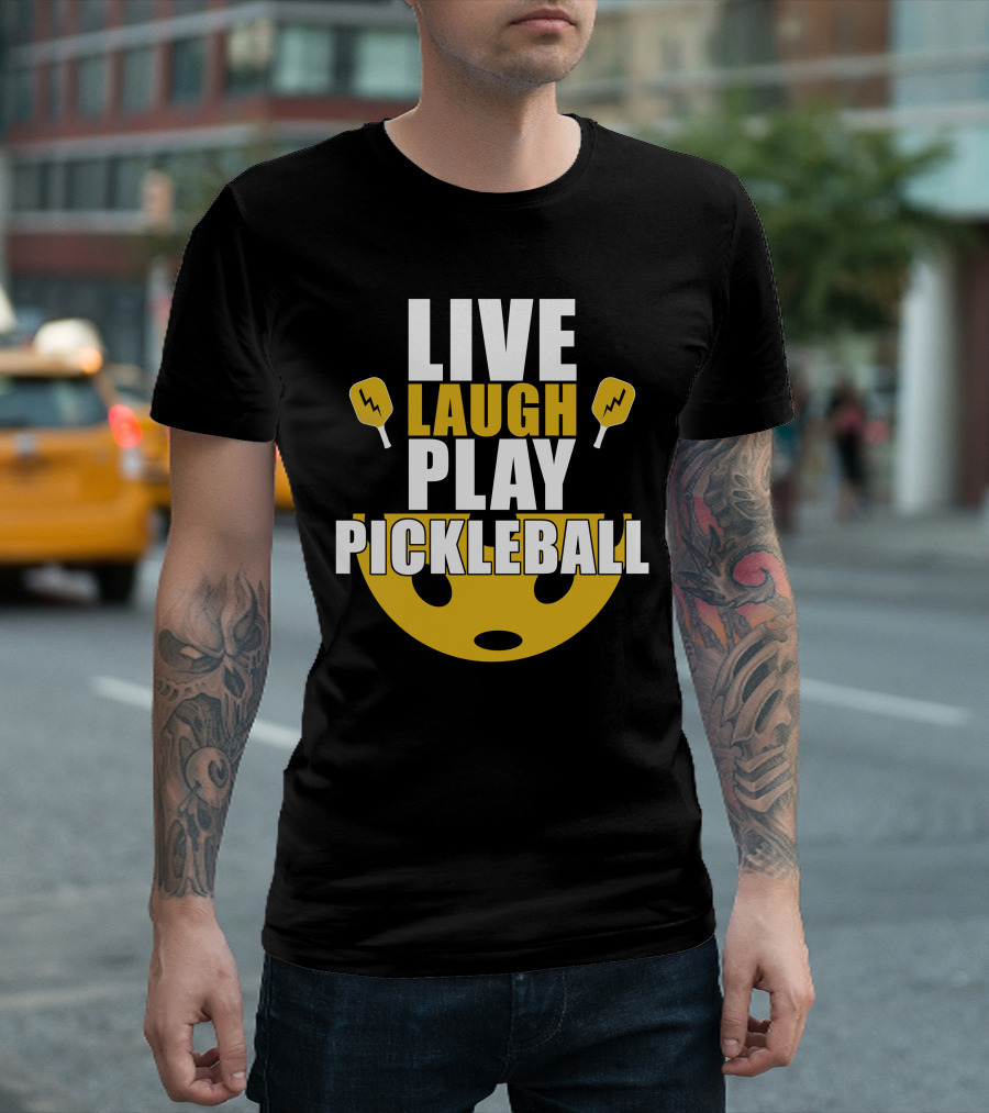 Live Laugh Play Pickleball Smiley Paddle Fun T-Shirt