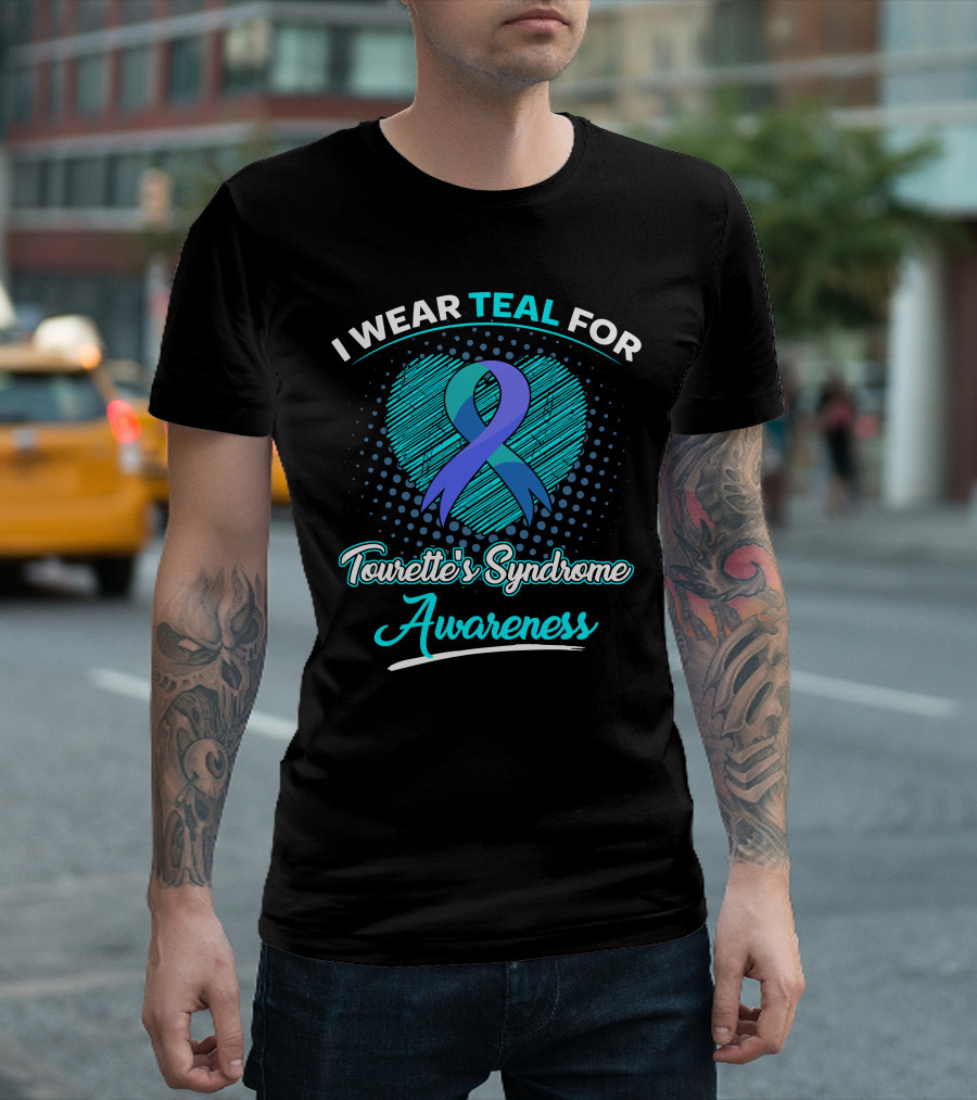 I Wear Teal For Tourette's Syndrome Awareness Ribbon Heart T-Shirt