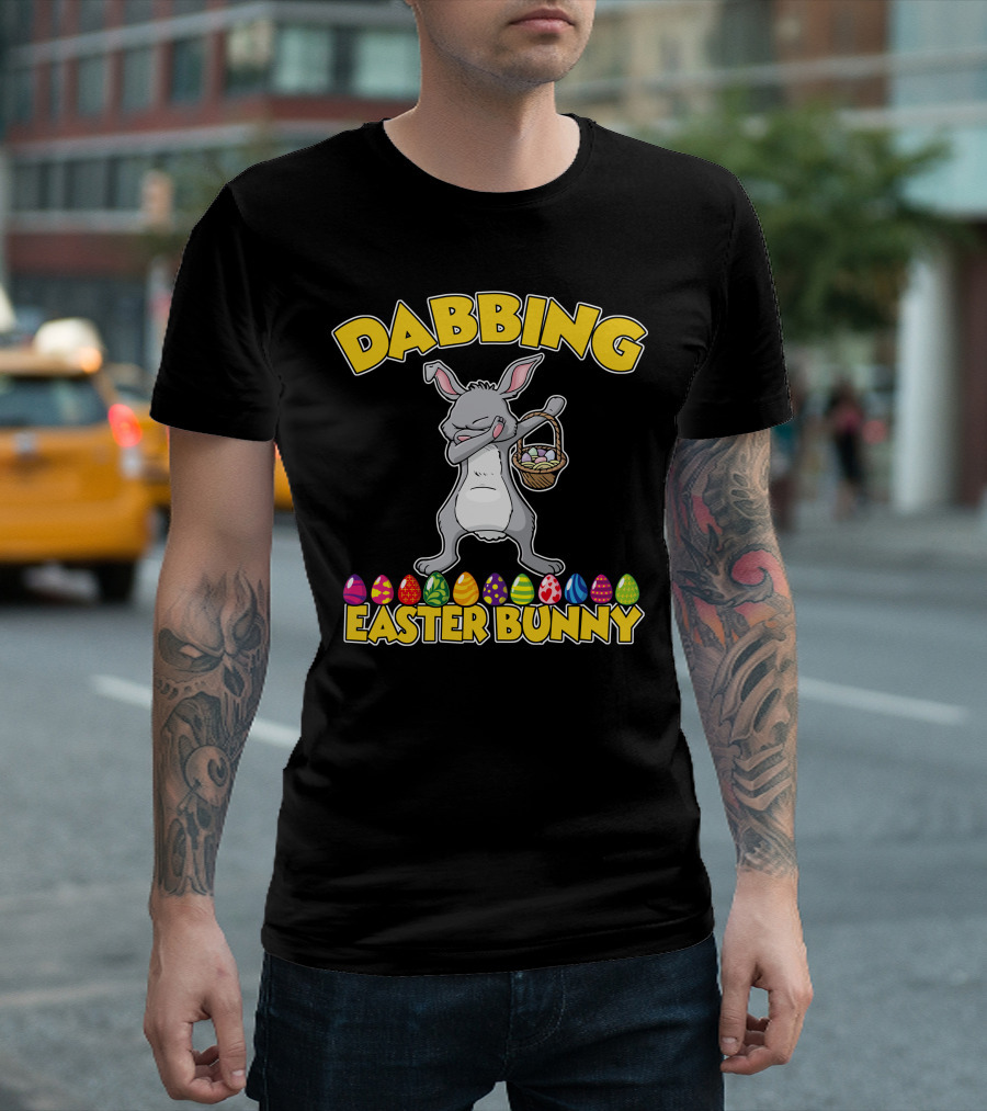 Dabbing Easter Bunny with Eggs Basket T-Shirt