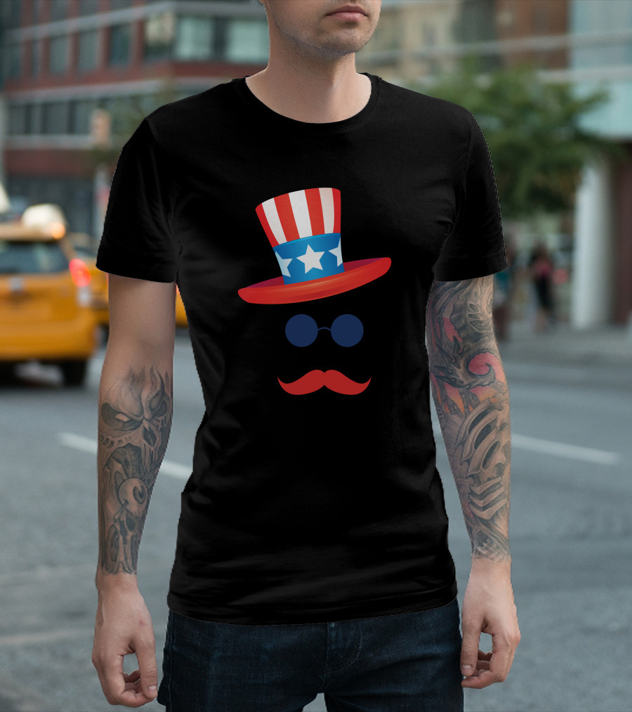 American Hat Patriotic Mustache 4th of July Independence Day T-Shirt