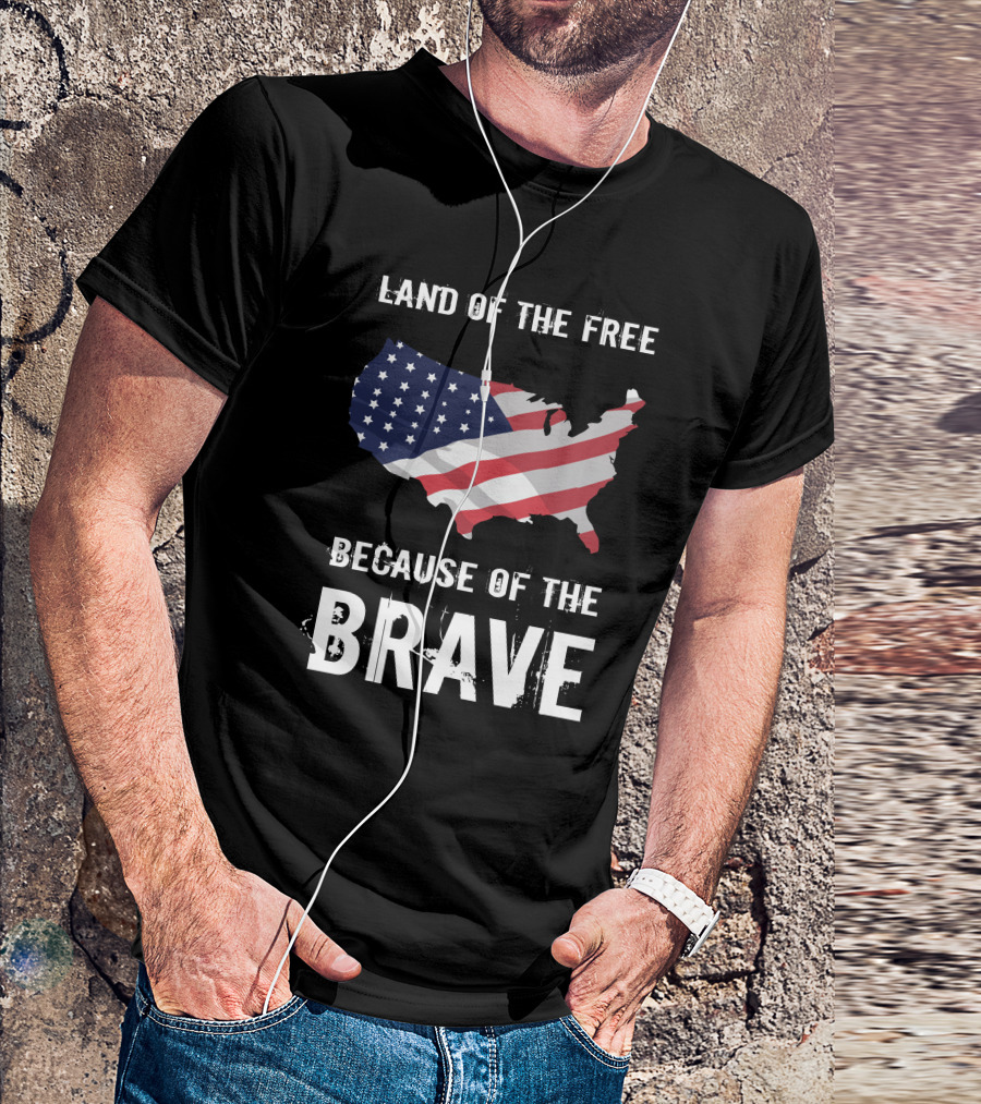 Land Of The Free Because Of The Brave USA Flag Map T-Shirt