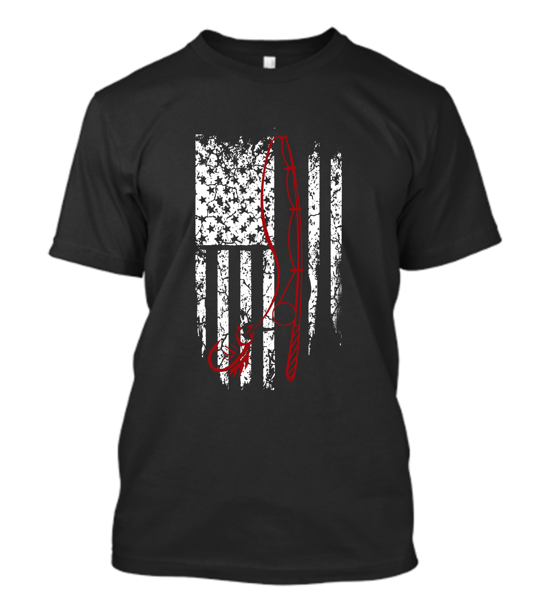 Fish Flag Distressed American Flag With Fishing Rod And Hook T-Shirt