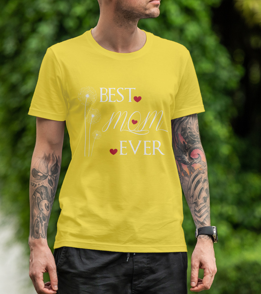 BEST MOM EVER Dandelion Red Hearts T-Shirt