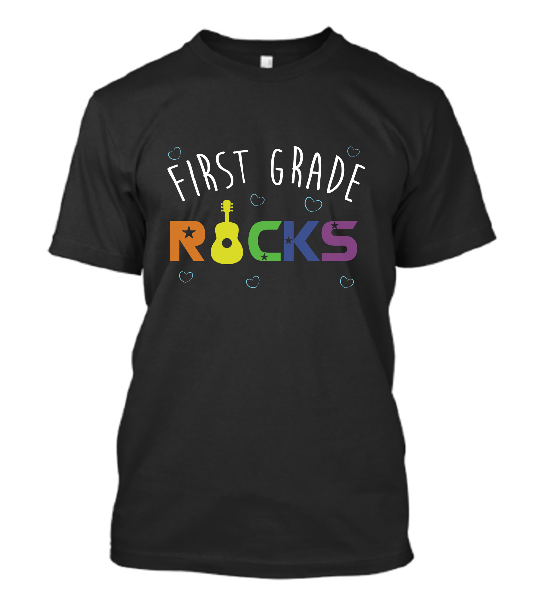 First Grade Rocks Guitar Heart Icons Colorful Letters T-Shirt