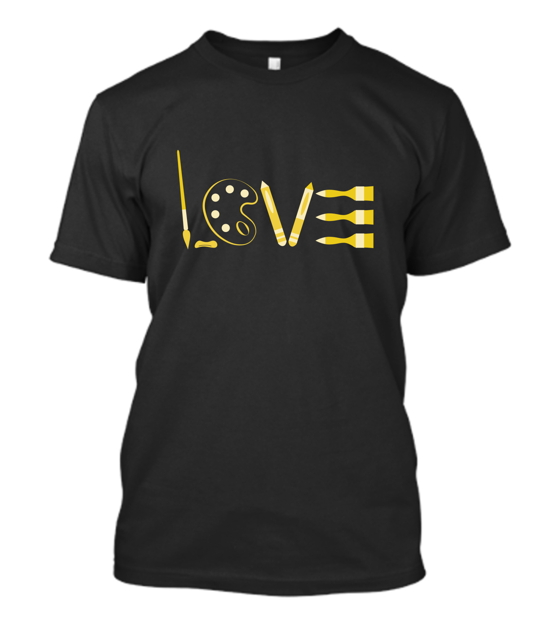 LOVE ARTIST Paintbrush Palette Crayons Yellow T-Shirt