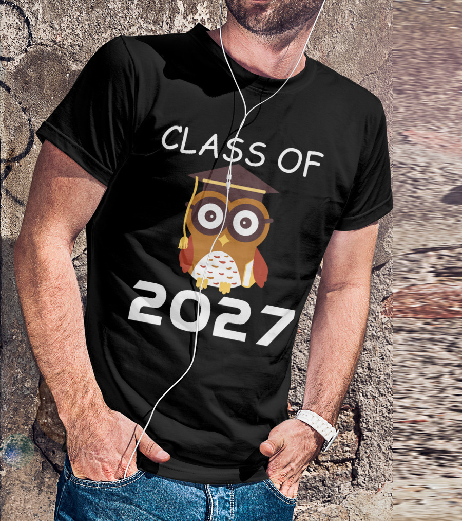 Class Of 2027 Owl With Graduation Cap T-Shirt