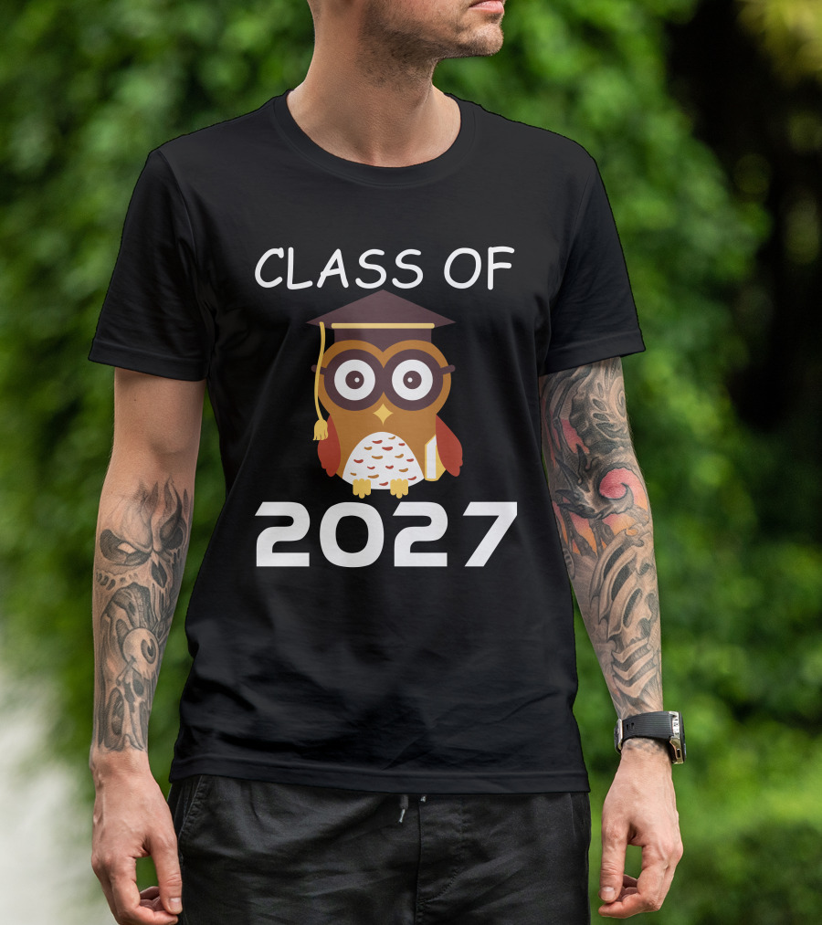 Class Of 2027 Owl With Graduation Cap T-Shirt