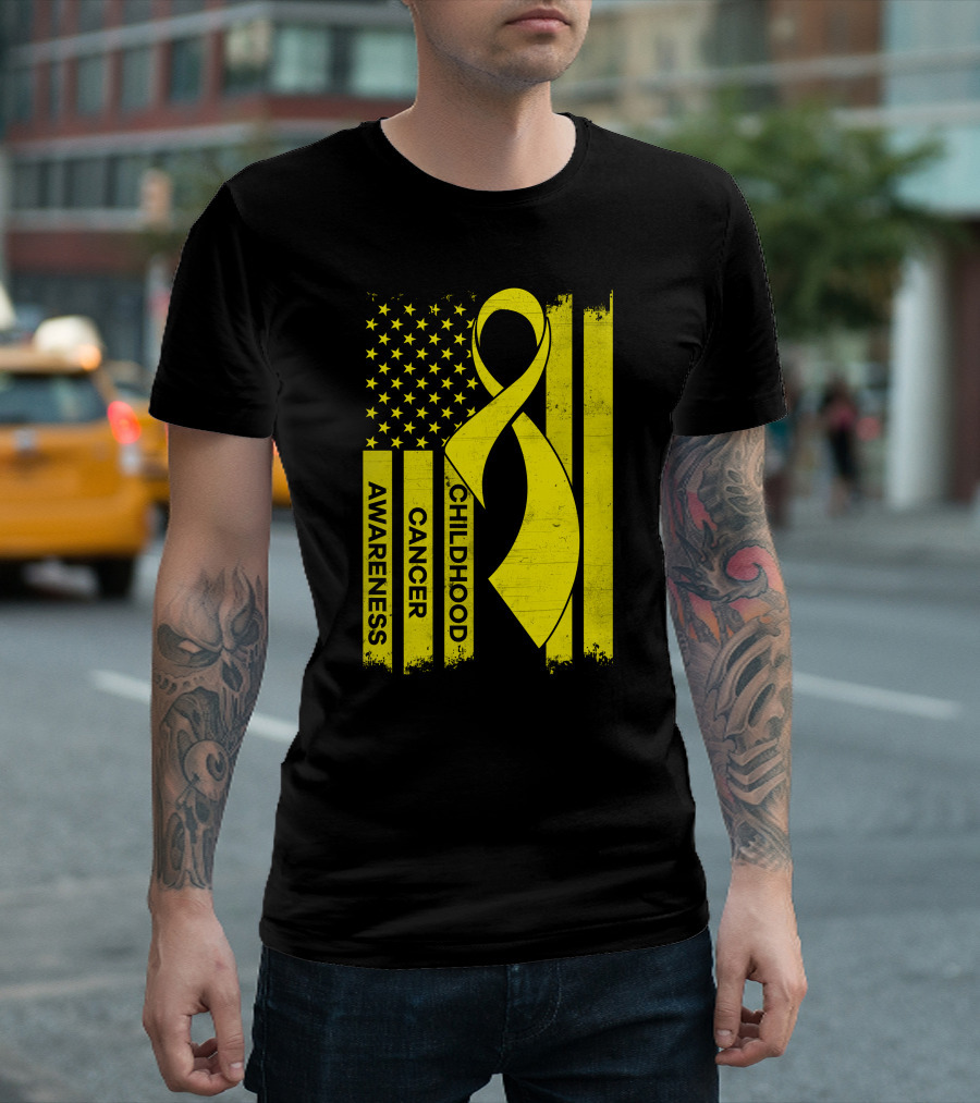 Childhood Cancer Awareness Yellow Ribbon Flag T-Shirt